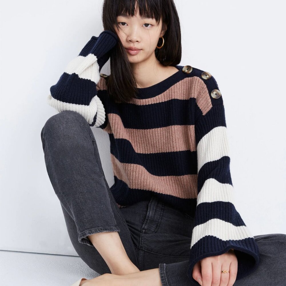 Madewell Calloway Boatneck Pullover Sweater in Stripe Mix XS